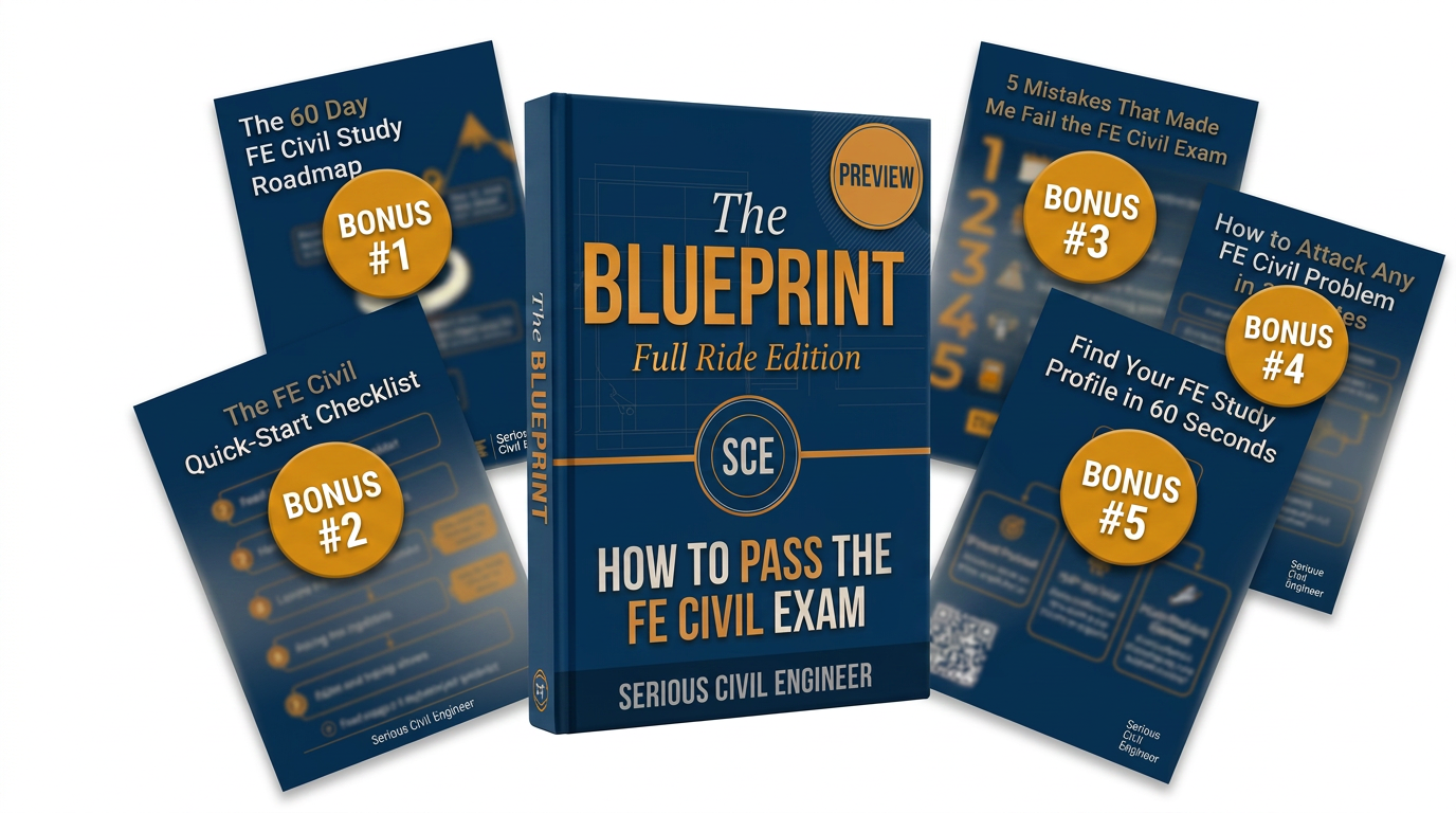 The FE Prep Starter Kit: Blueprint preview surrounded by five bonus study resources